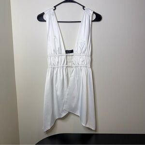 Akira White V-Neck Open Chest Silk Top